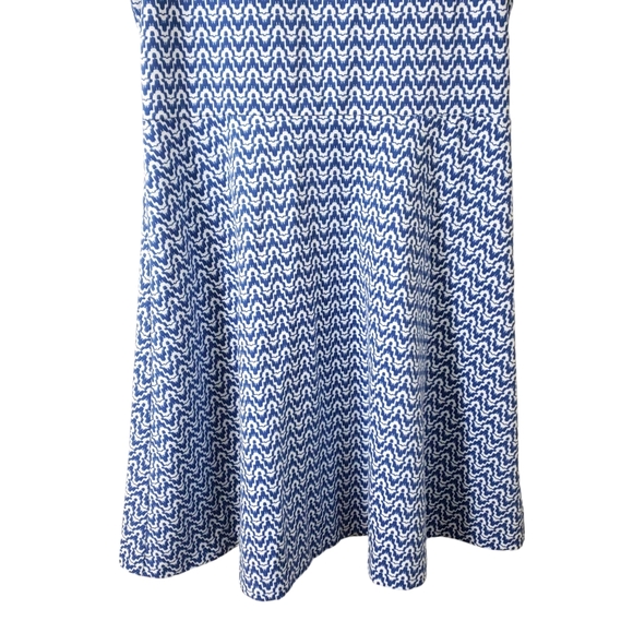 Talbots Sleeveless Blue Geometric Print Midi Dress Lg Fit N Flare Summer Career - Picture 3 of 12